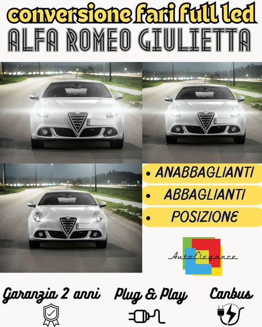 KIT FARI FULL LED ALFA ROMEO GIULIETTA ANABBAGLIANTI + ABBAGLIANTI 22000 LUMEN