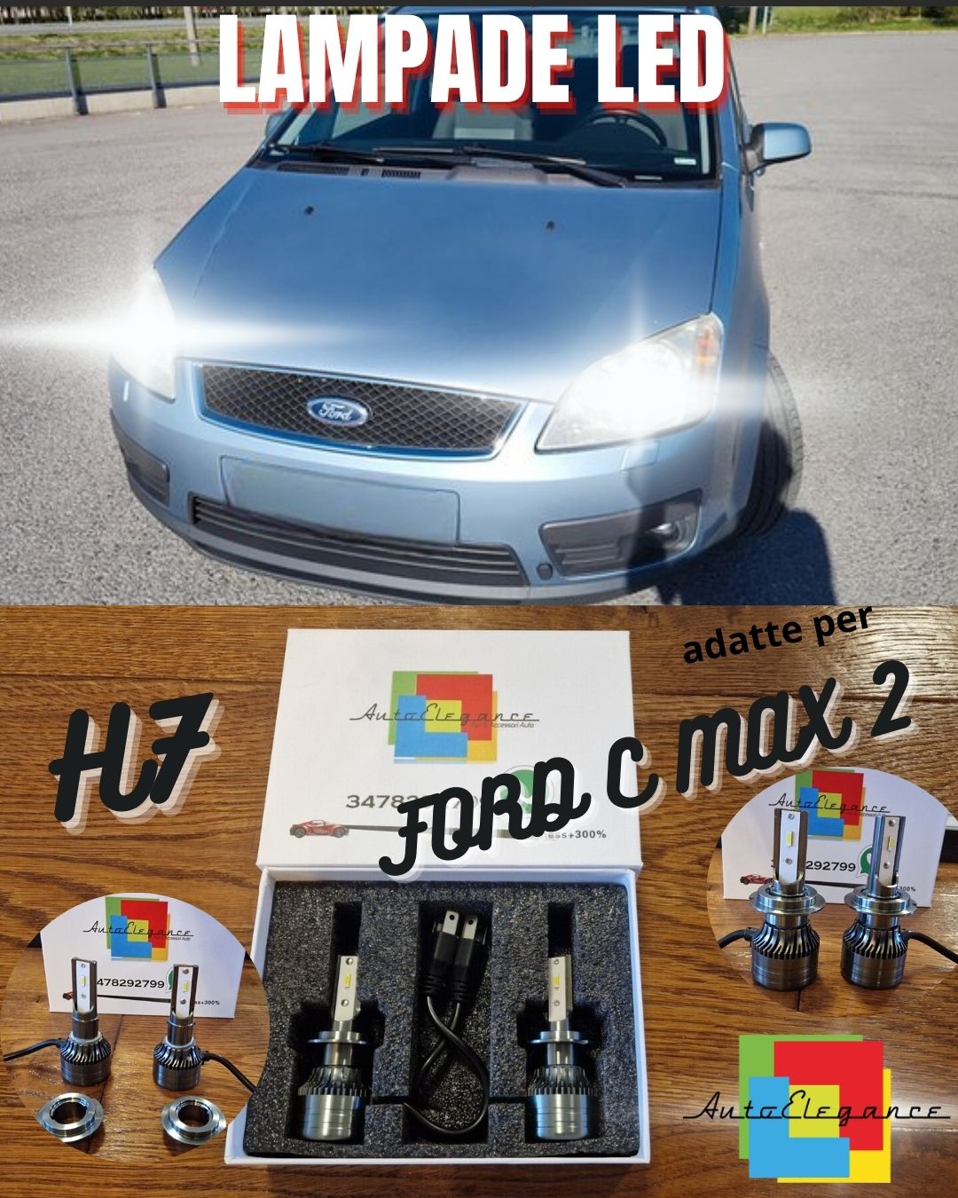 H7 CANbus LED Kit for Ford C-Max 2 Low Beam Lights Ice White 6500K 