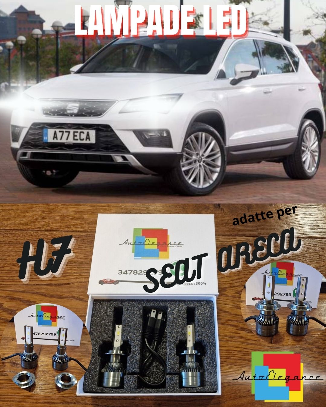 Kit LED H7 CANbus per Seat ATECA Luci ANABBAGLIANTI Bianco Ghiaccio 6500K 8000LM