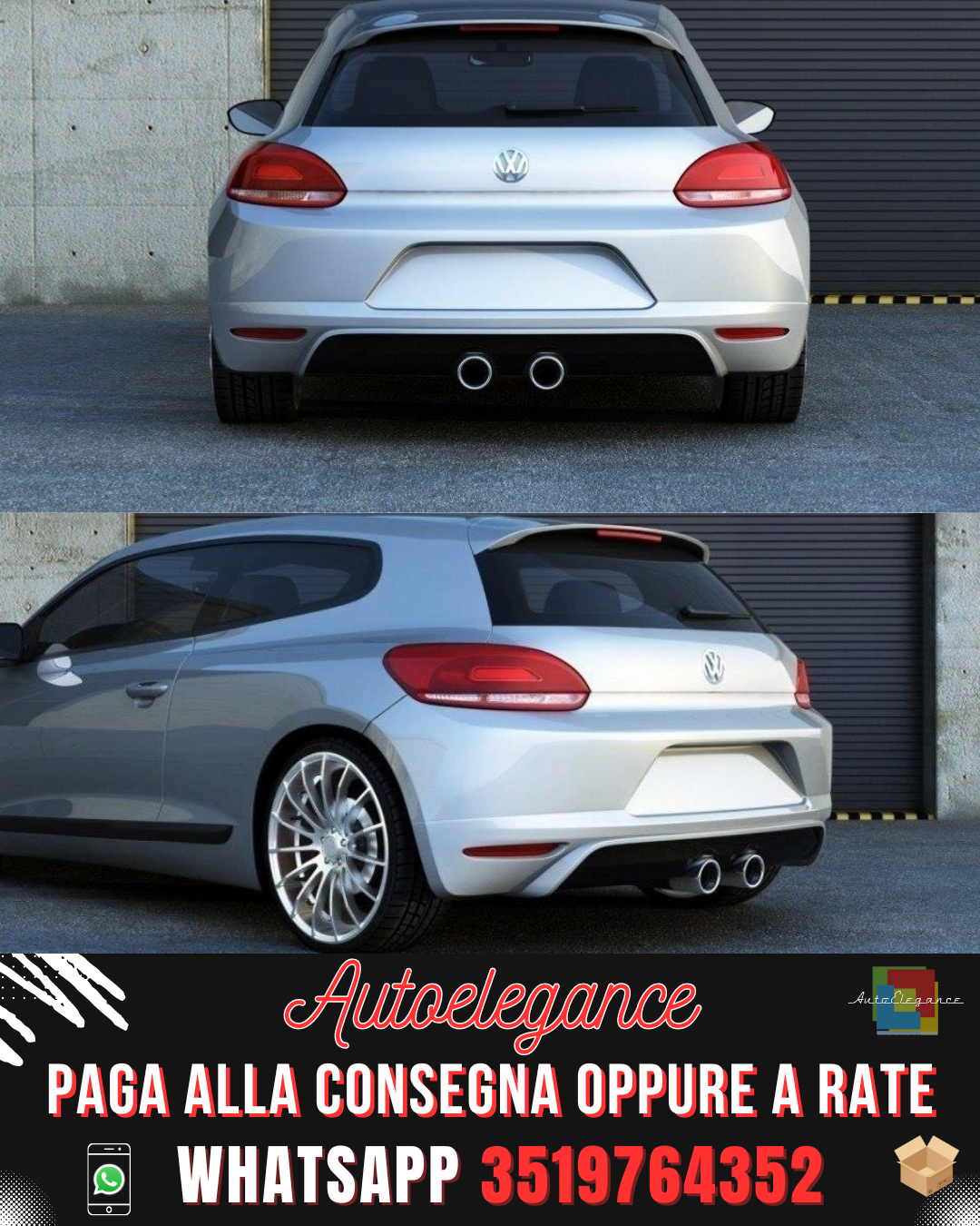 ESTENSIONE PARAURTI POSTERIORE ADATTO PER  VW SCIROCCO STANDARD (SCIROCCO R LOOK)