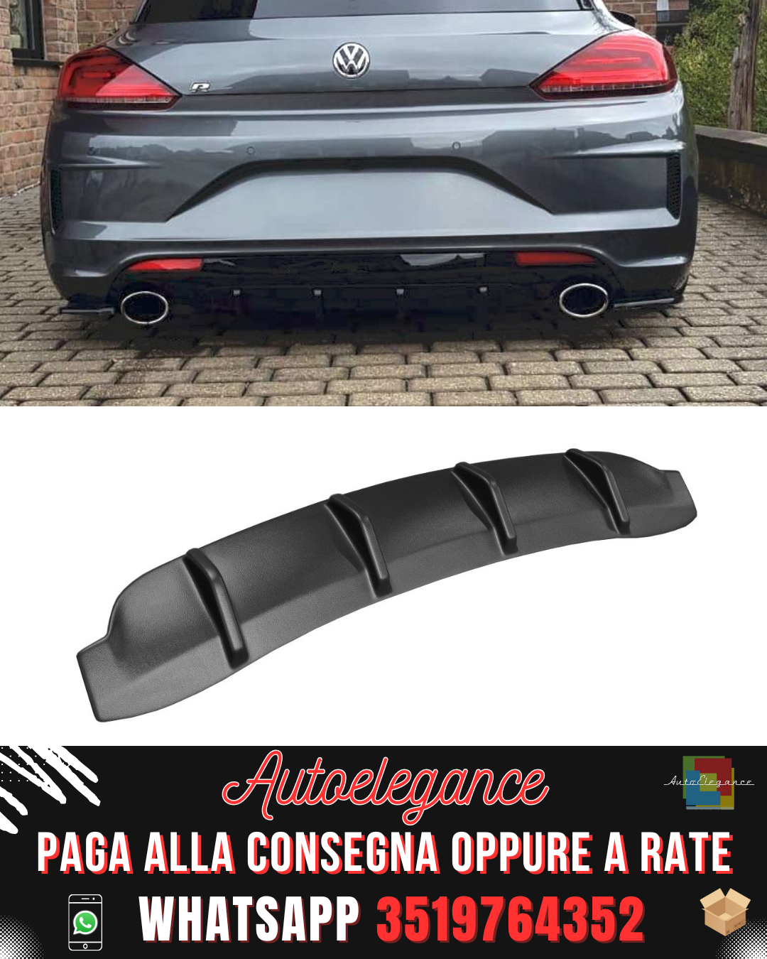 DIFFUSORE POSTERIORE adatto per VOLKSWAGEN SCIROCCO MK.3 R RESTYLING