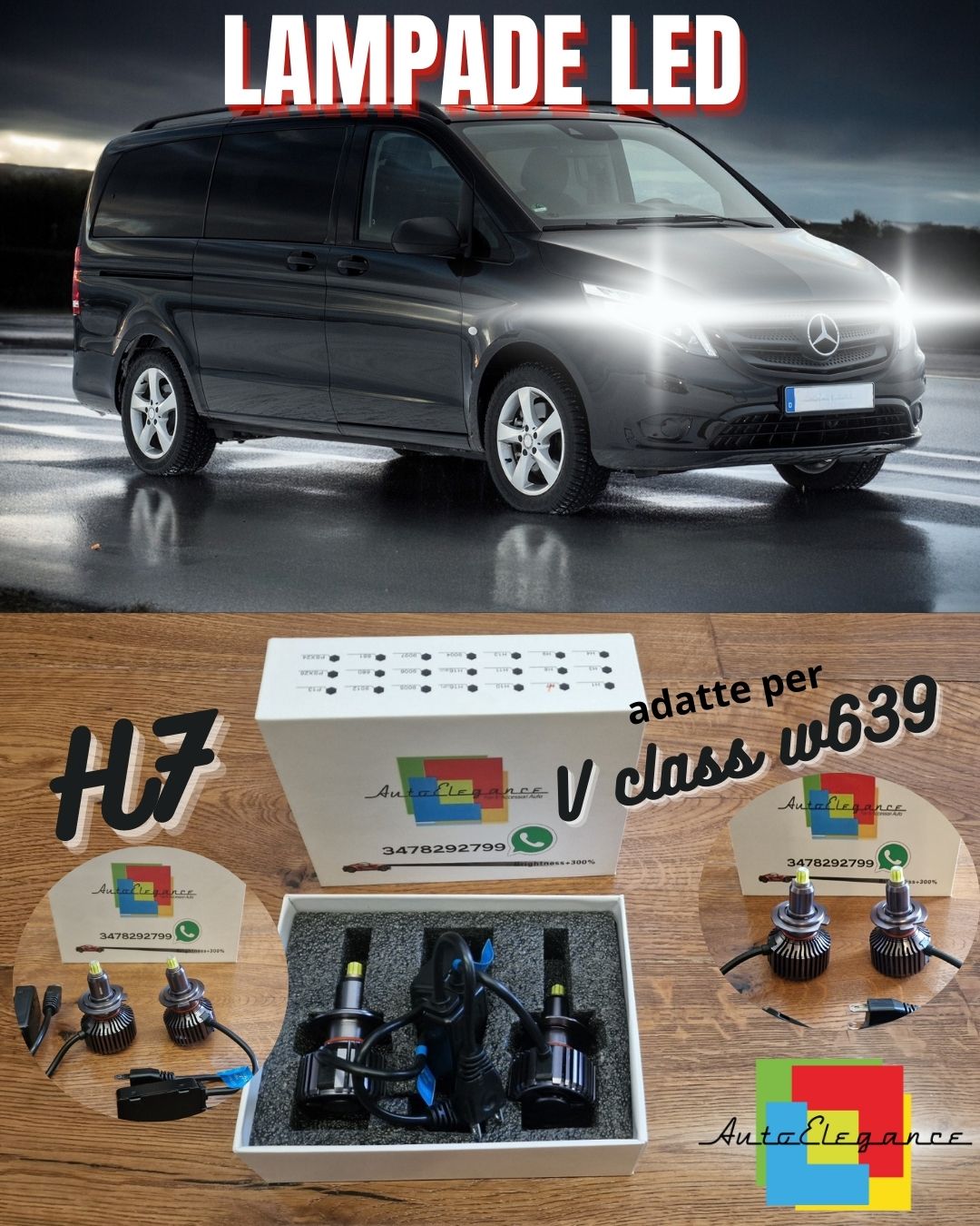 Kit LED H7 per Mercedes Classe V W639 ANABBAGLIANTI CANbus 6500K Bianco Ghiaccio