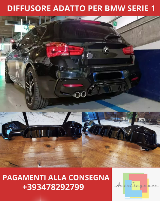 ⭐ DIFFUSORE ADATTO PER BMW SERIE 1 F20 F21 MSPORT 2015-2019 NERO LUCIDO⭐