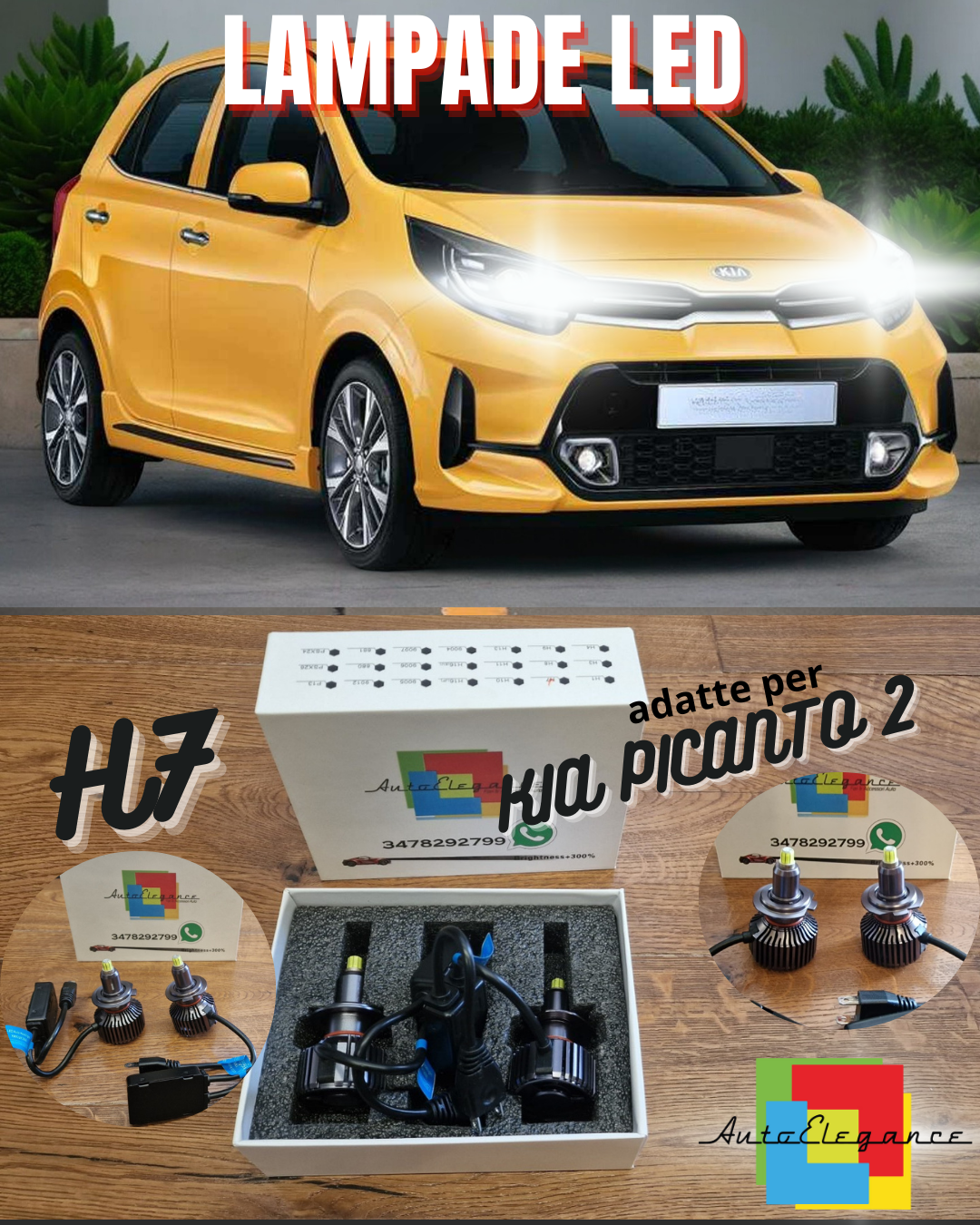 Kit LED H7 per KIA PICANTO 2 Anabbaglianti+Abbaglianti con Lente CANbus 12000LM