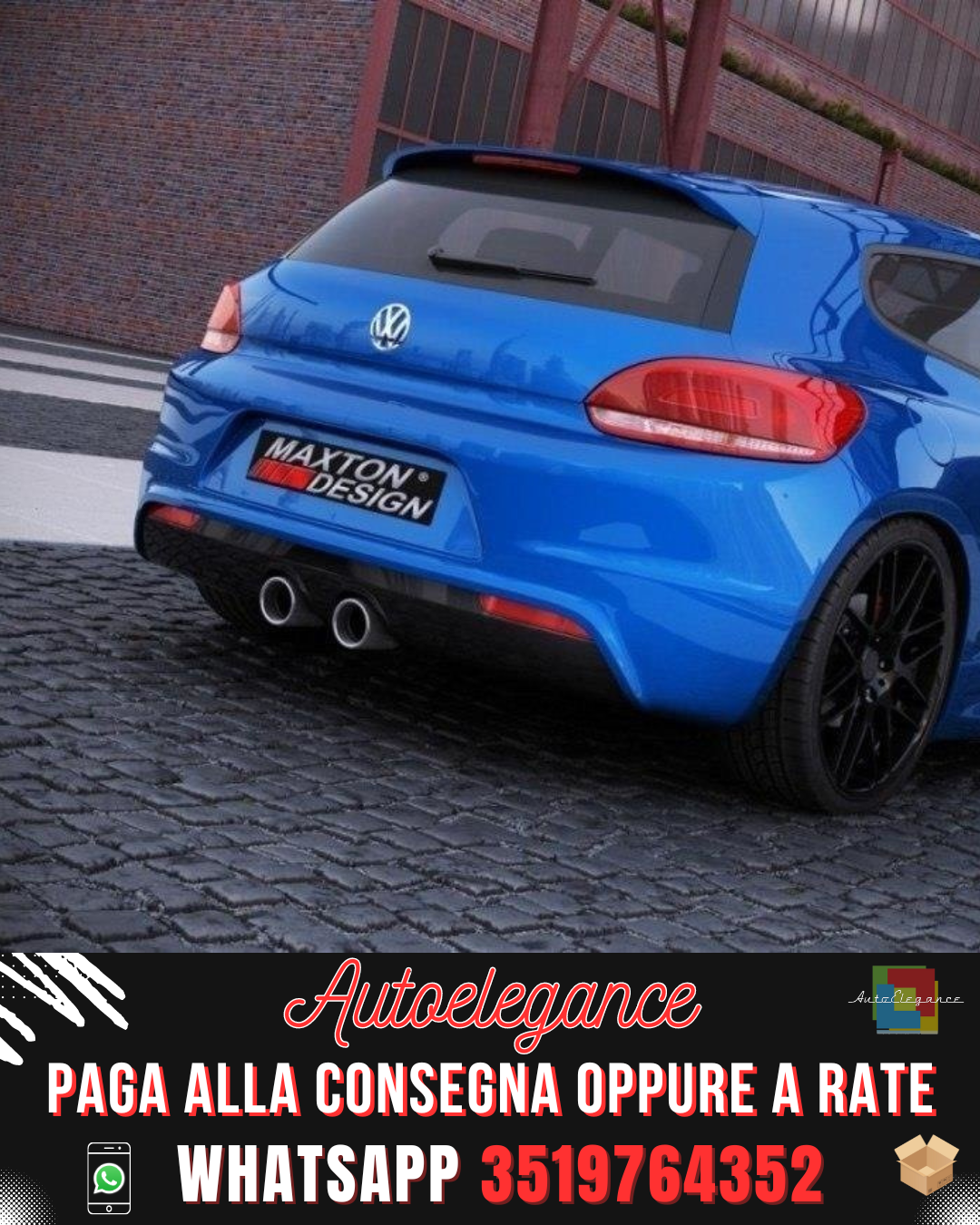 DIFFUSORE POSTERIORE ADATTO PER VW SCIROCCO III R CON 2 FORI DI SCARICO