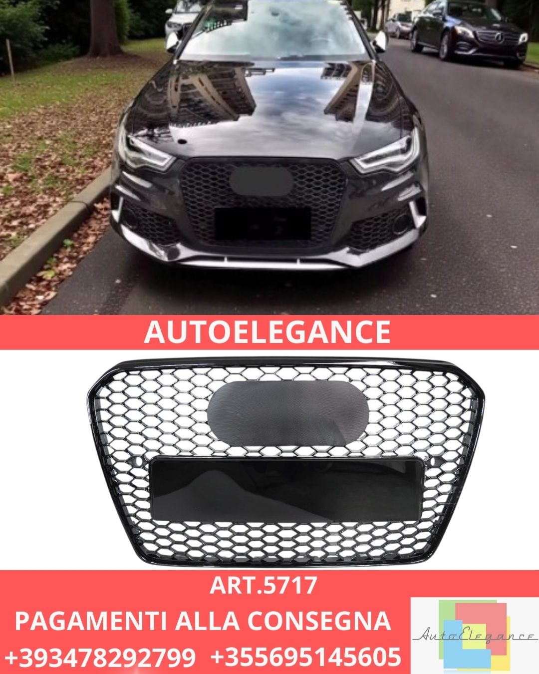 😍ART.5717 GRIGLIA SPORTIVA NERA LUCIDA PDC ADATTO PER AUDI A6 C7 14-18 😍