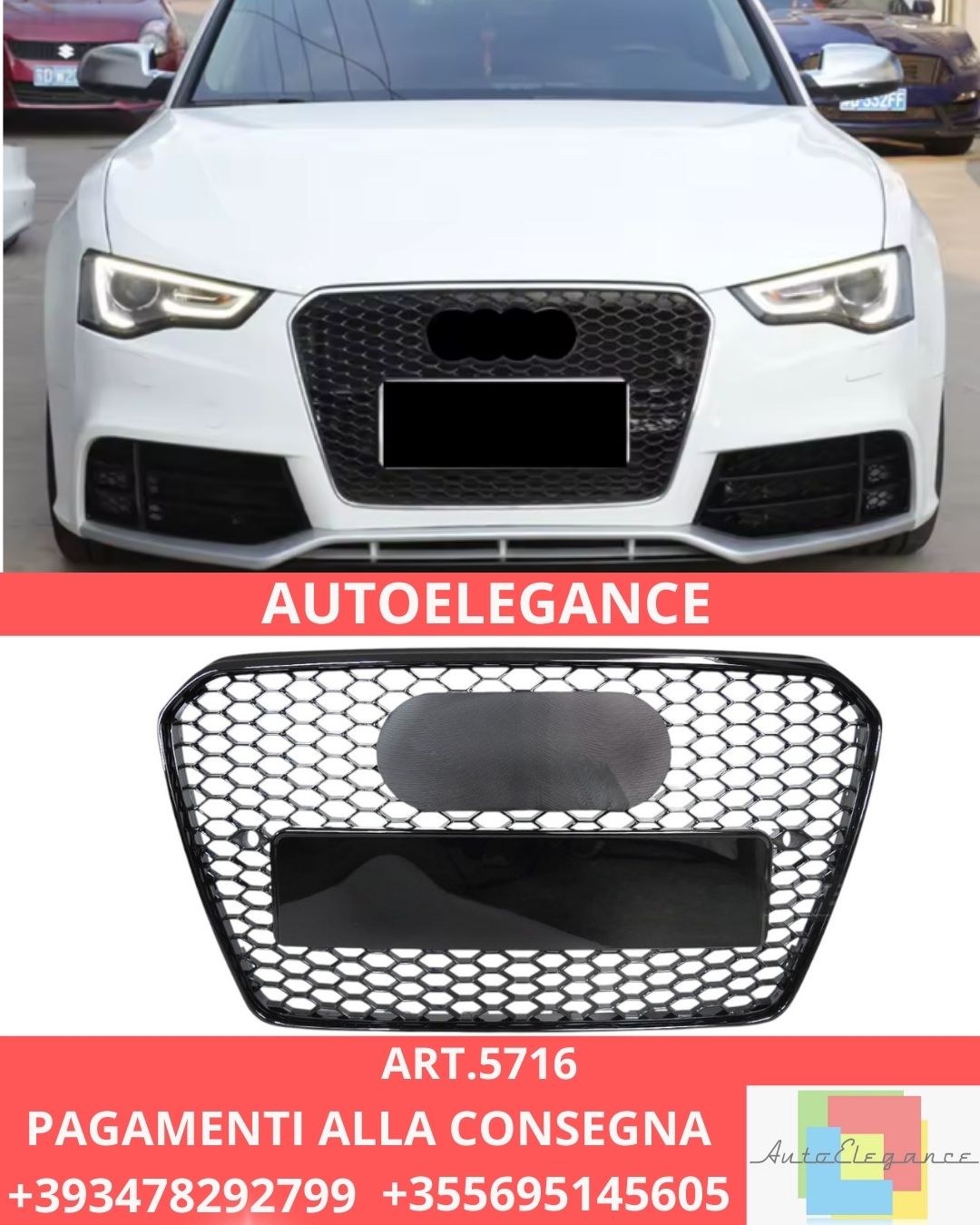 😍ART.5716 GRILLE SPORT GLOSSY BLACK PDC ADATTO PER AUDI A5 8T 8F 11-16 😍