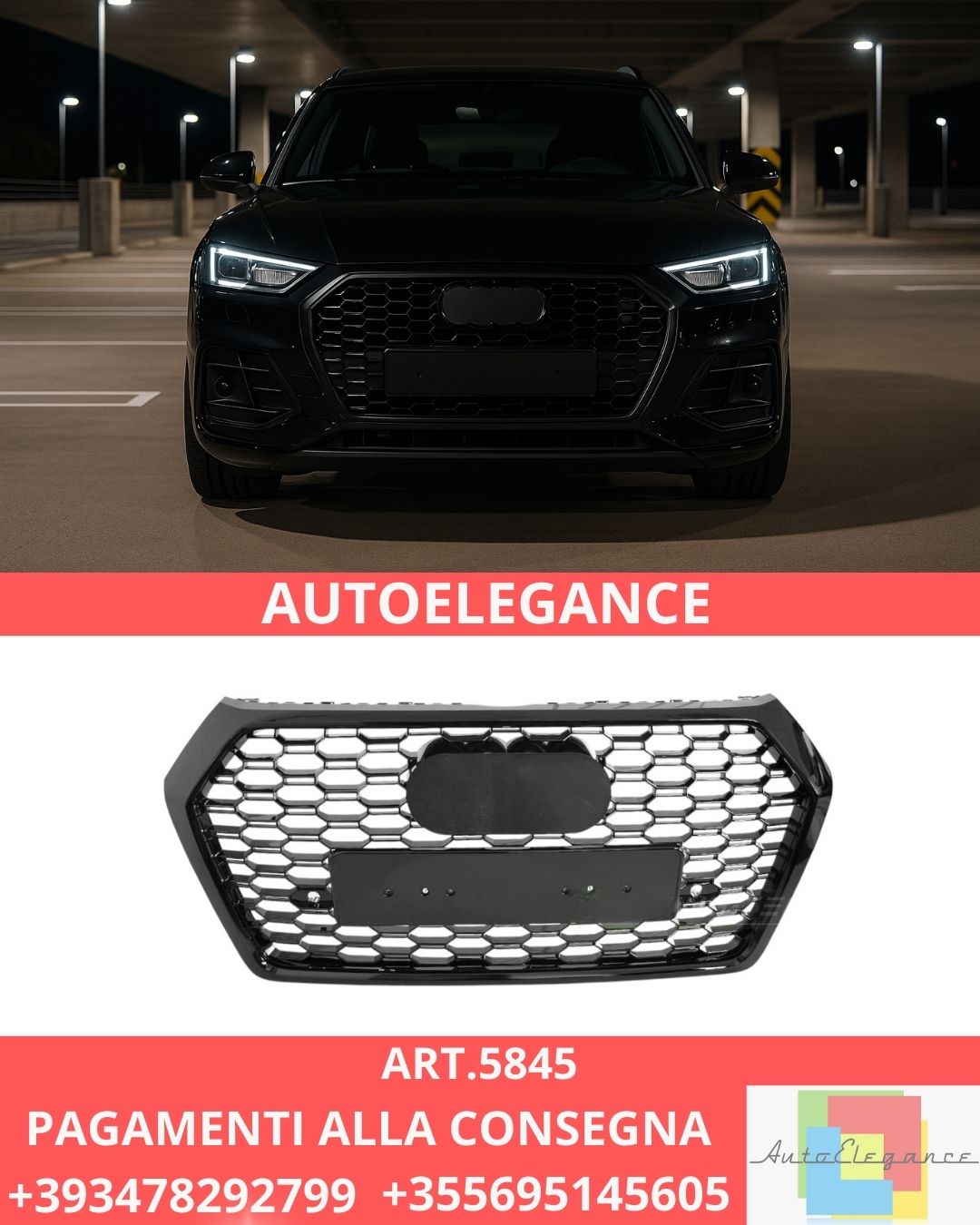 😍ART.5845 GRIGLIA SPORT STYLE NERO LUCIDO PDC ADATTO PER AUDI Q5 FY 16-20😍