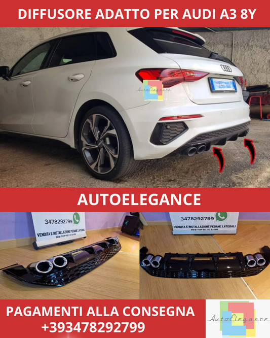 🔥DIFFUSORE ADATTO PER AUDI A3 8Y 20+ SPORTBACK LOOK S3 PER PARAURTI SLINE🔥