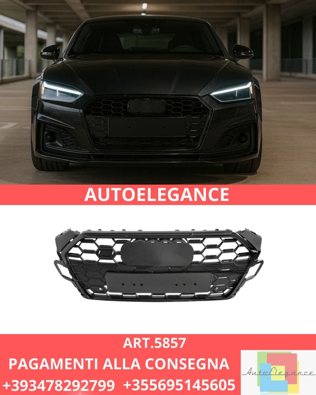 😍ART.5857  GRIGLIA SPORTIVA NERA LUCIDA PDC ADATTO PER AUDI A5 F5 19-23😍