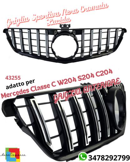 🤩Griglia Sportiva Nera Cromata Lucida Per Mercedes Classe C W204 S204 C204🤩