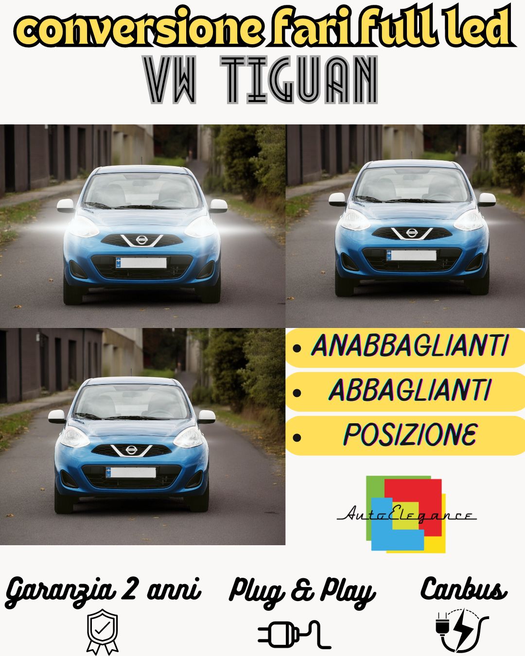 KIT FARI FULL  LED PER NISSAN MICRA  ANABBAGLIANTI ABBAGLIANTI CANBUS 6000K