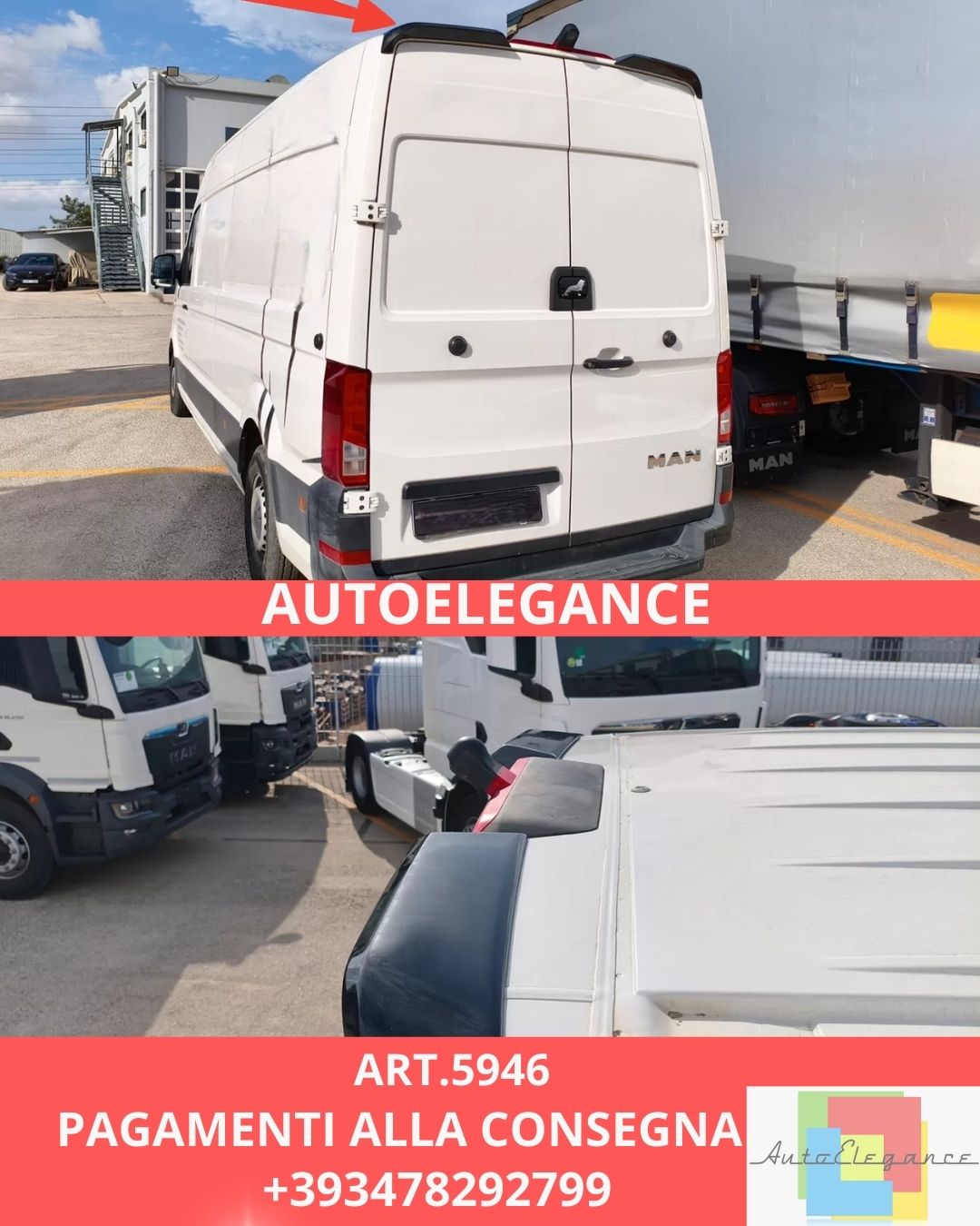 😍ART.5946 Spoiler sul tetto V.2 Volkswagen Crafter Mk2 Tetto Alto H2😍