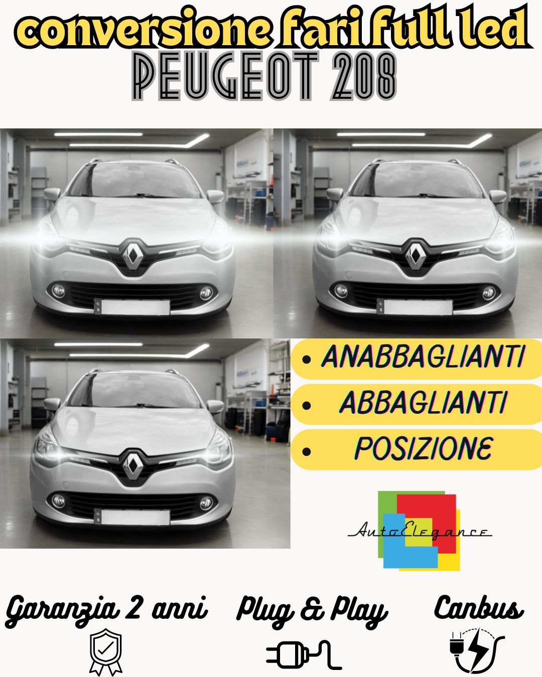 KIT FARI FULL LED RENAULT CLIO IV 4 ANABBAGLIANTI ABBAGLIANTI E LUCI POSIZIONE