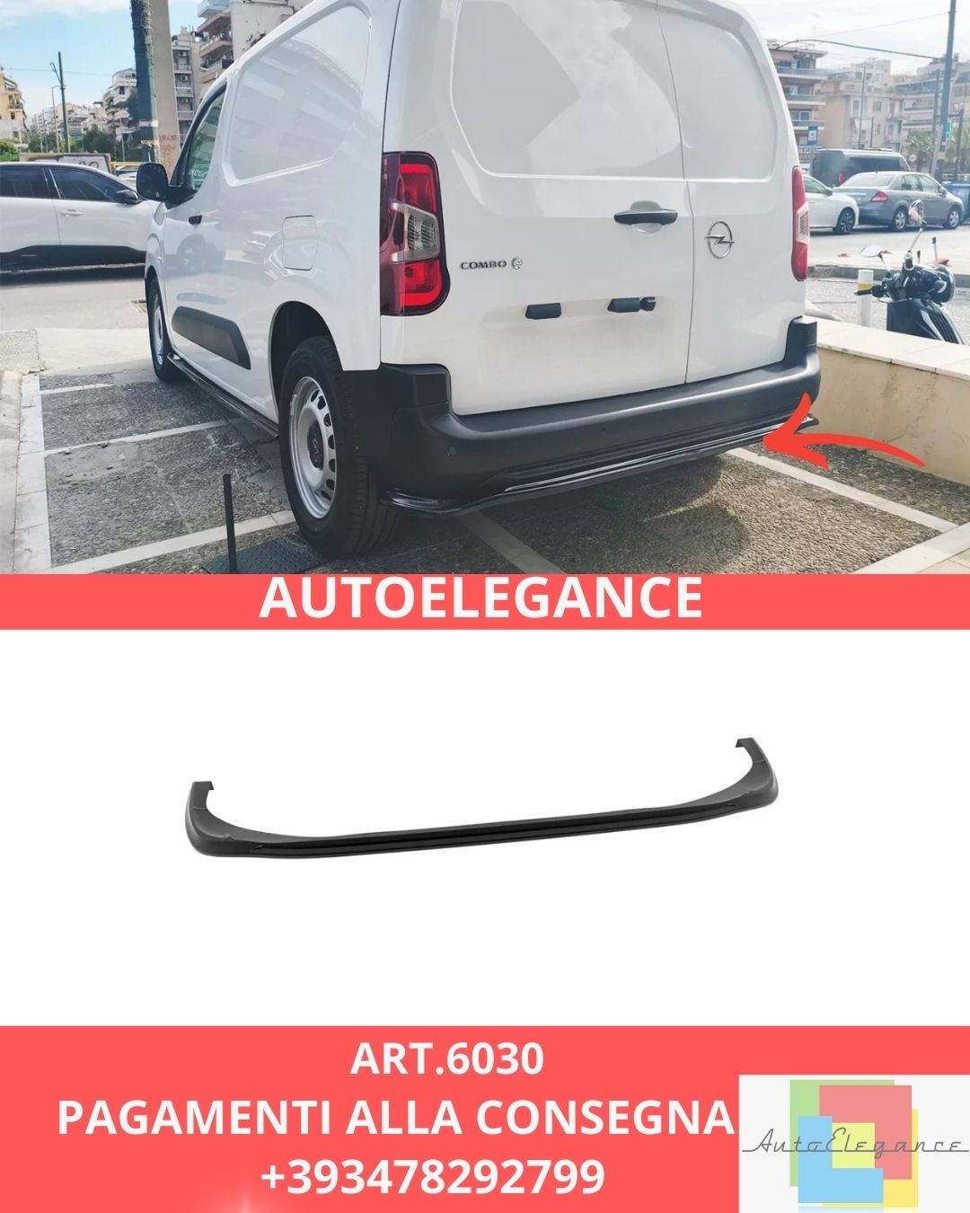😍ART.6030 Splitter posteriore Citroën Berlingo L1 Mk3 / Peugeot Partner L1 Mk😍