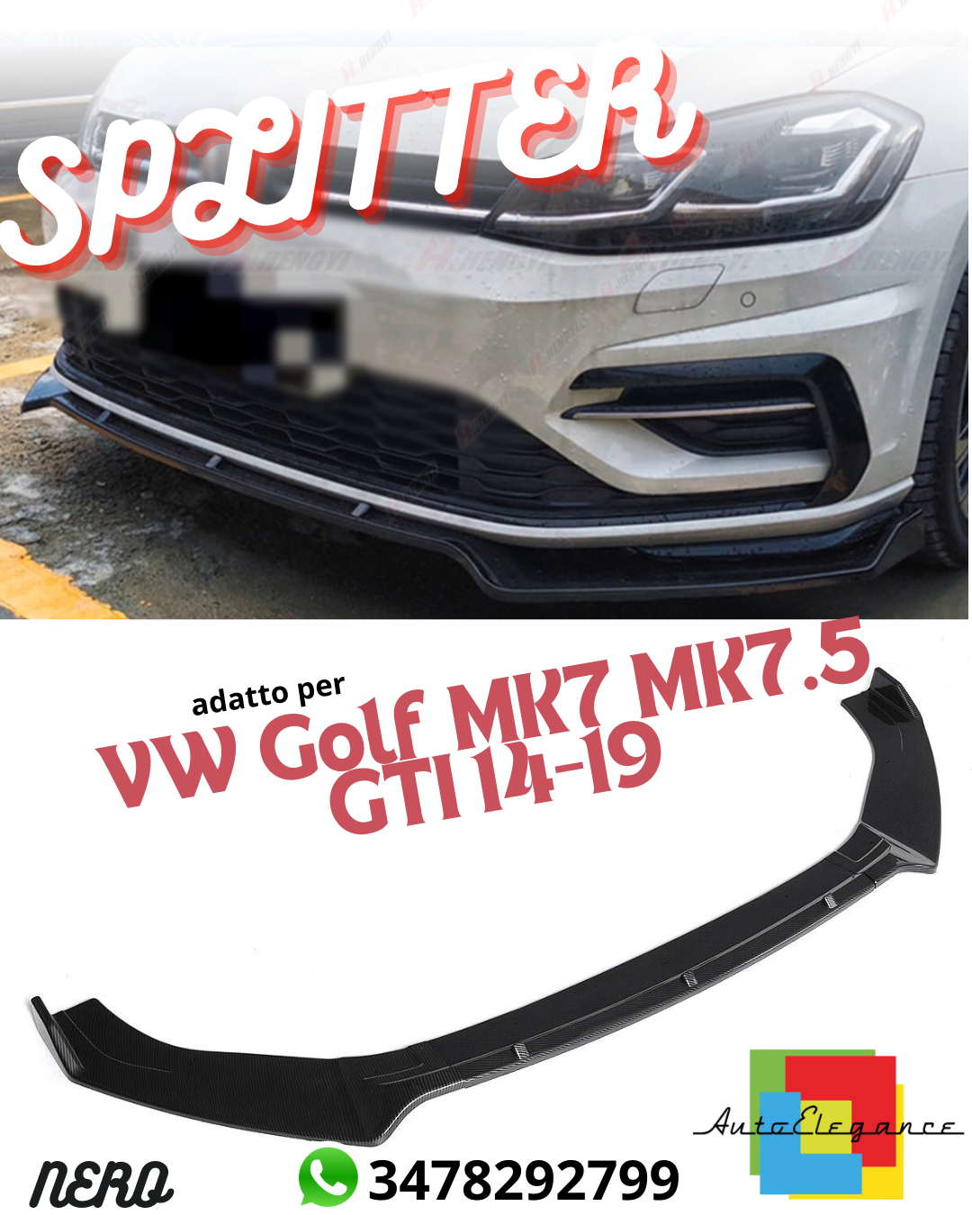 🤩Front Splitter Bumper SUITABLE For Golf MK7 MK7.5 GTI 14-19 Carbon Look 🤩