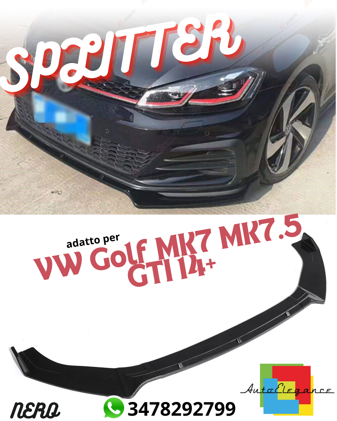💎Paraurti Splitter Anteriore ADATTO Per Golf MK7 MK7.5 GTI 14+💎