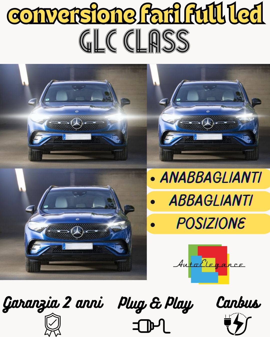 KIT FARI FULL LED MERCEDES CLASSE GLC ANABBAGLIANTI H7 + ABBAGLIANTI H7 6000K