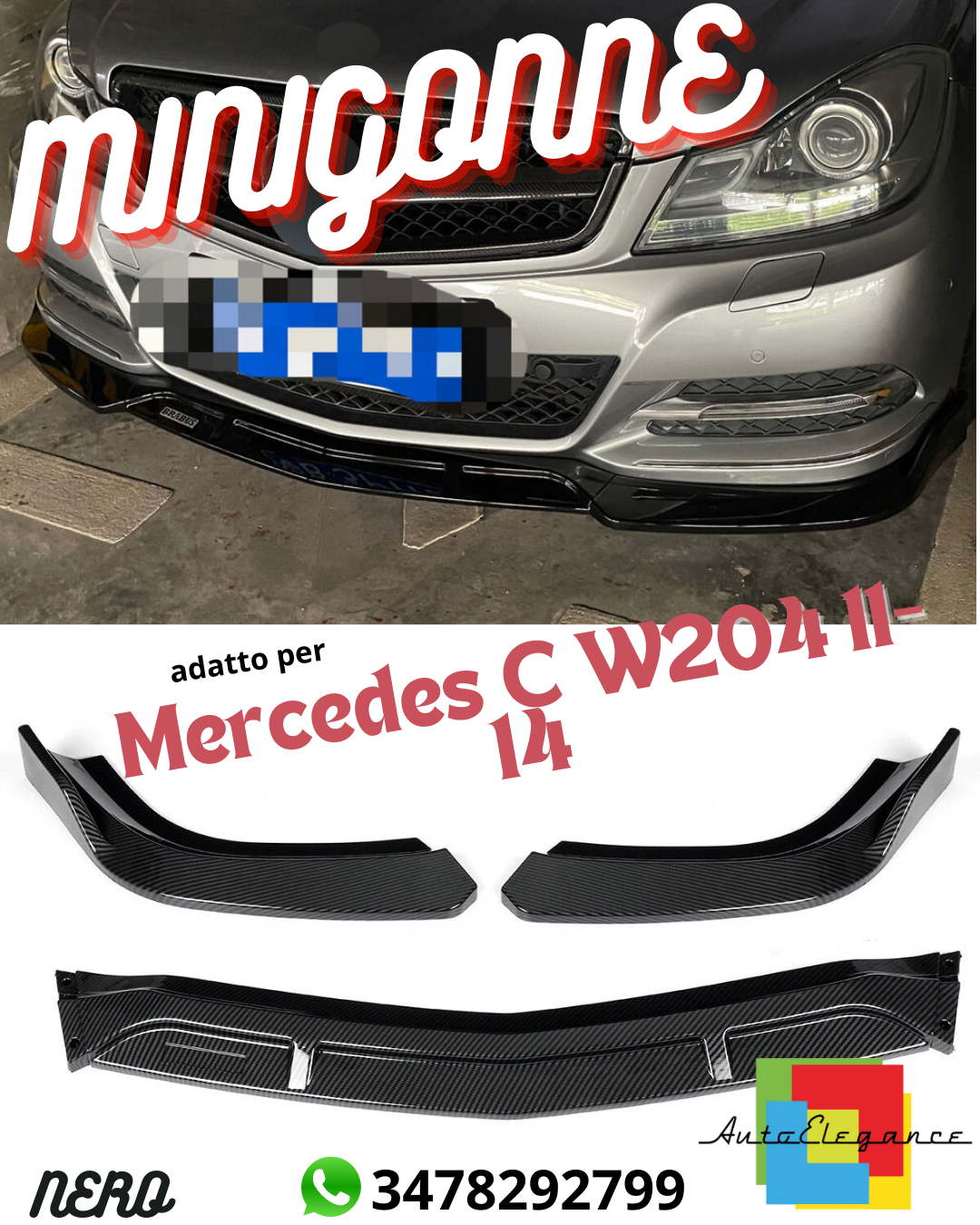 💎Splitter anteriore Paraurti Per Mercedes Benz W204 C180 C200 2011-2014 carbonio