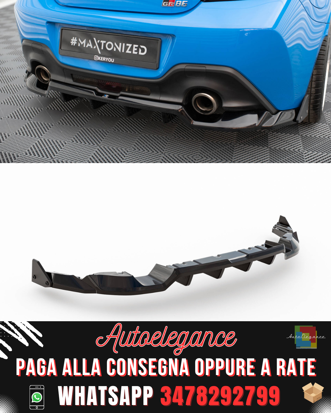 SPLITTER POSTERIORE CENTRALE (CON BARRE VERTICALI) V.1 + FLAPS adatto per TOYOTA GR86 MK1