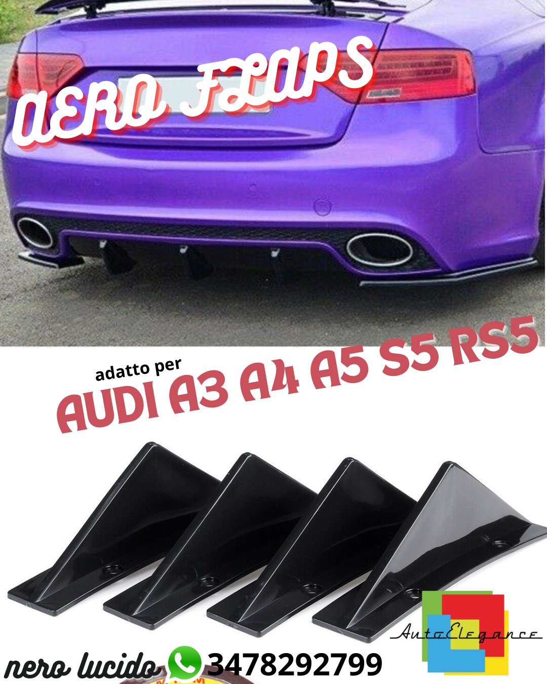 ⭐Aero flaps adatto per AUDI A3 A4 A5 S5 RS5 nero lucido⭐