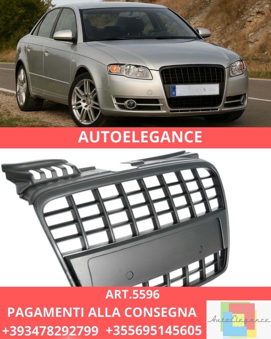 ✨ART.5596 GRIGLIA SPORT NERA ADATTO PER AUDI A4 B7 04-08✨