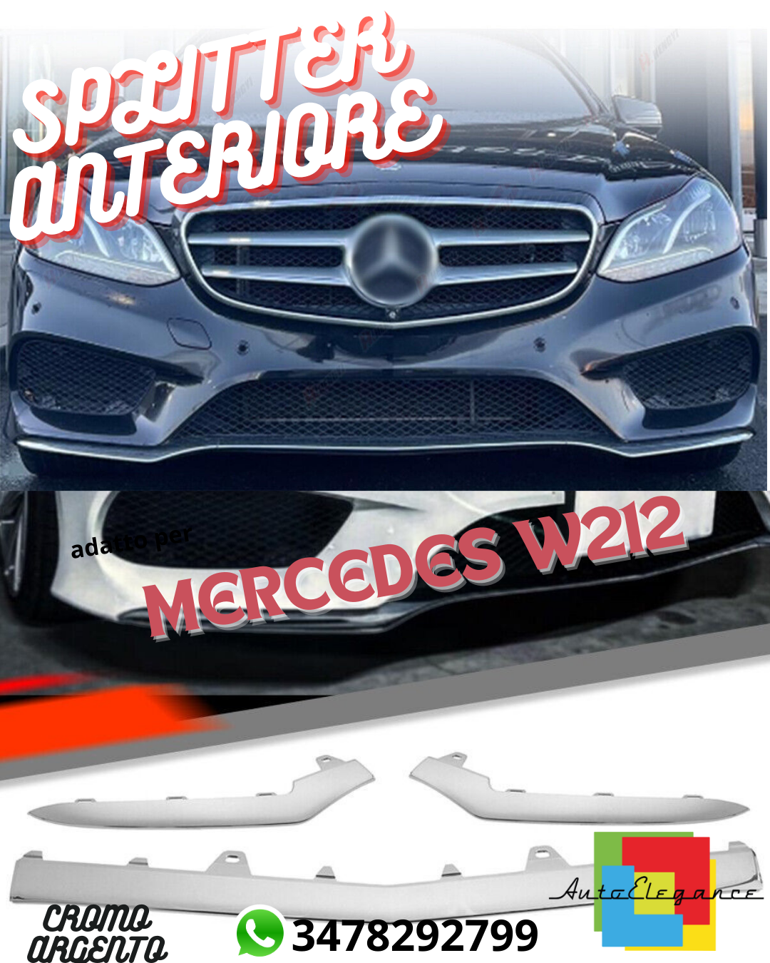 SPLITTER ANTERIORE ADATTO PER 2014-2016 MERCEDES W212 SPORT CROMO ARGENTO