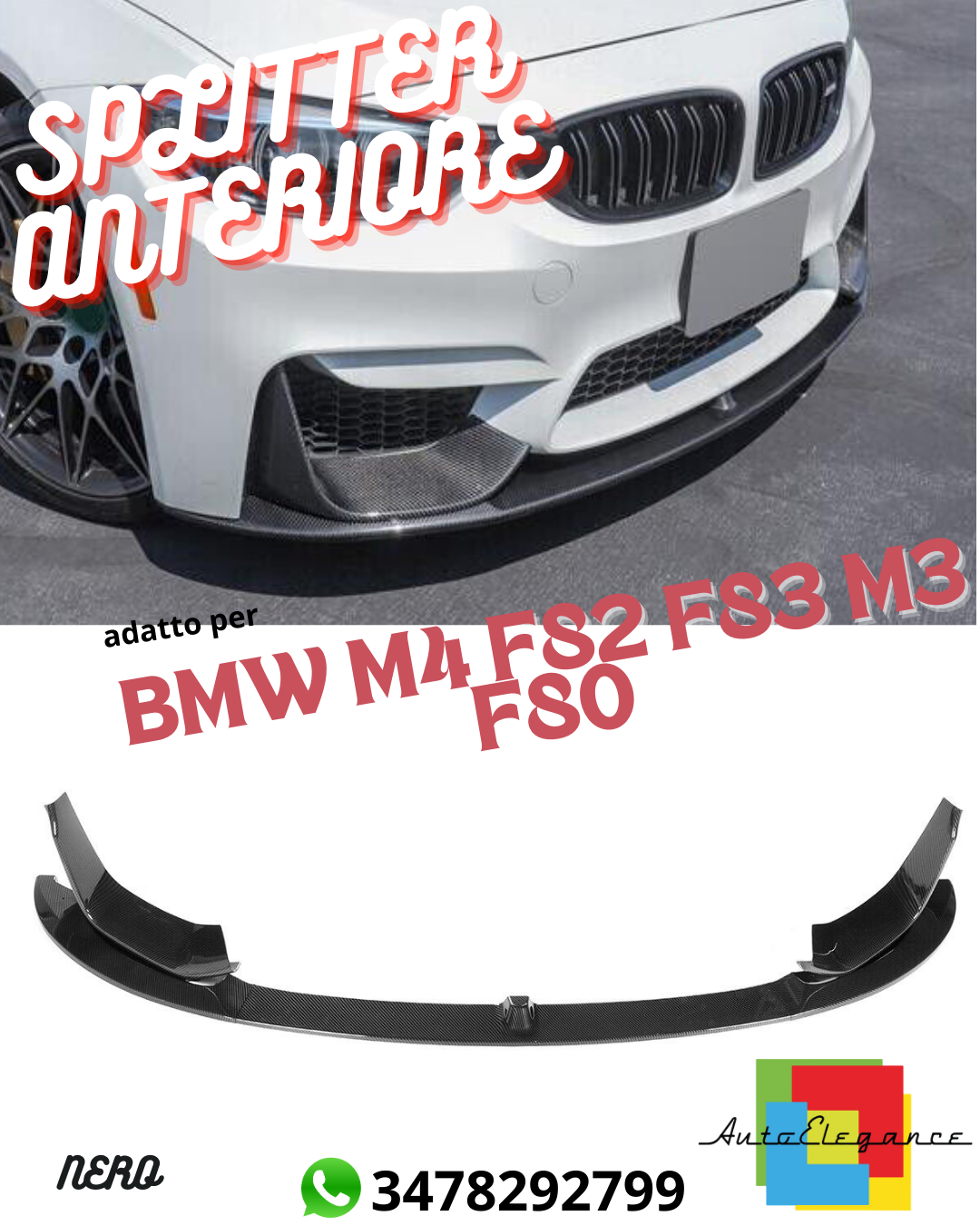 💎SPLITTER ANTERIORE ADATTO PER BMW M4 F82 F83 M3 F80 CARBON💎