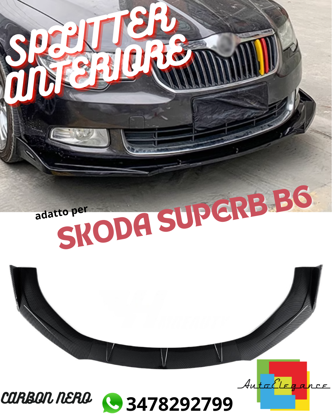 🤩FRONT SPLITTER SUITABLE FOR SKODA SUPERB B6 CARBON BLACK🤩