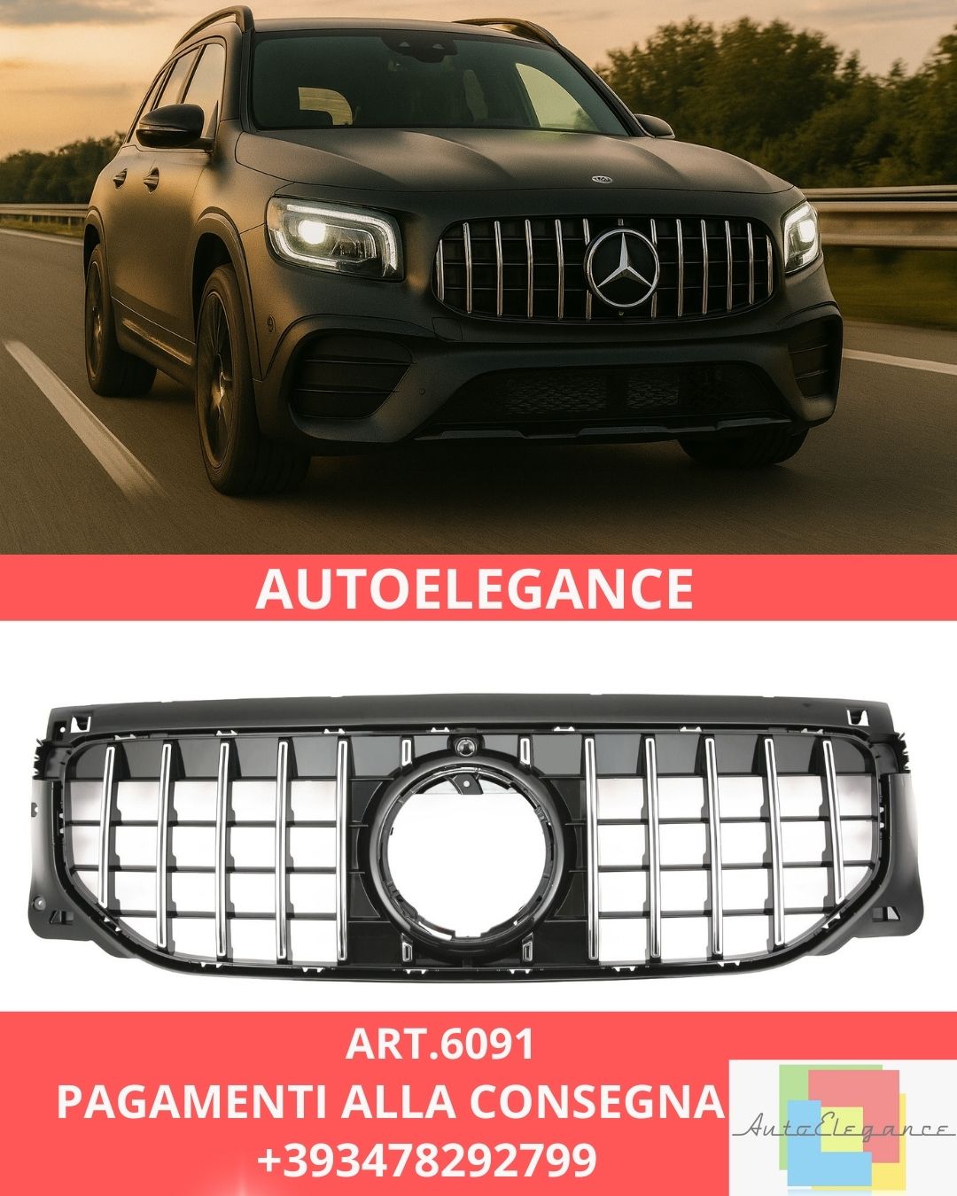 😍ART.6091 Griglia Panamericana GT Chromato Adatta Per Mercedes X247 GLB 2023😍