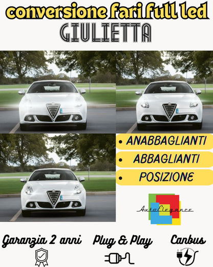 KIT FARI FULL LED ALFA ROMEO GIULIETTA ANABBAGLIANTI + ABBAGLIANTI 22000 LUMEN