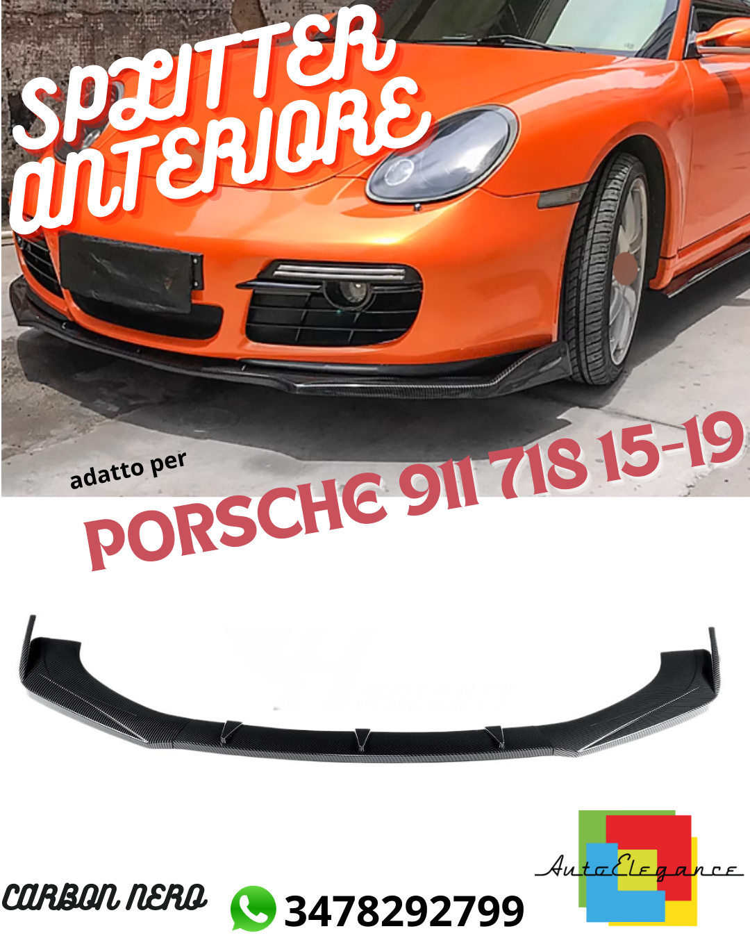 🔝SPLITTER ANTERIORE ADATTO PER PORSCHE 911 718 15-19 CARBON NERO🔝