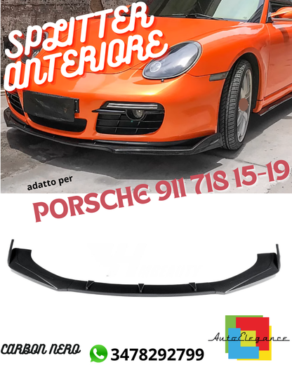 🔝SPLITTER ANTERIORE ADATTO PER PORSCHE 911 718 15-19 CARBON NERO🔝