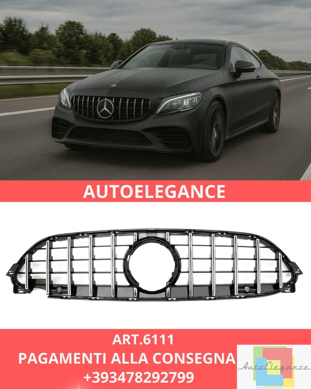 😍 ART.6111 Griglia Panamerica GT Chromato Adatta Per Mercedes C236 Coupé😍