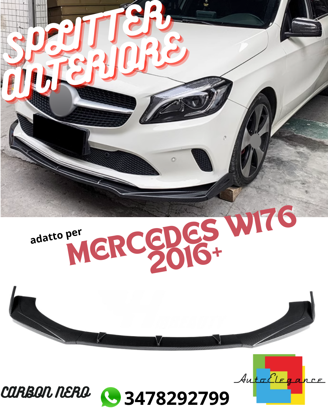 ✔️FRONT SPLITTER SUITABLE FOR ⭐MERCEDES W176 2016+⭐CARBON BLACK✔️