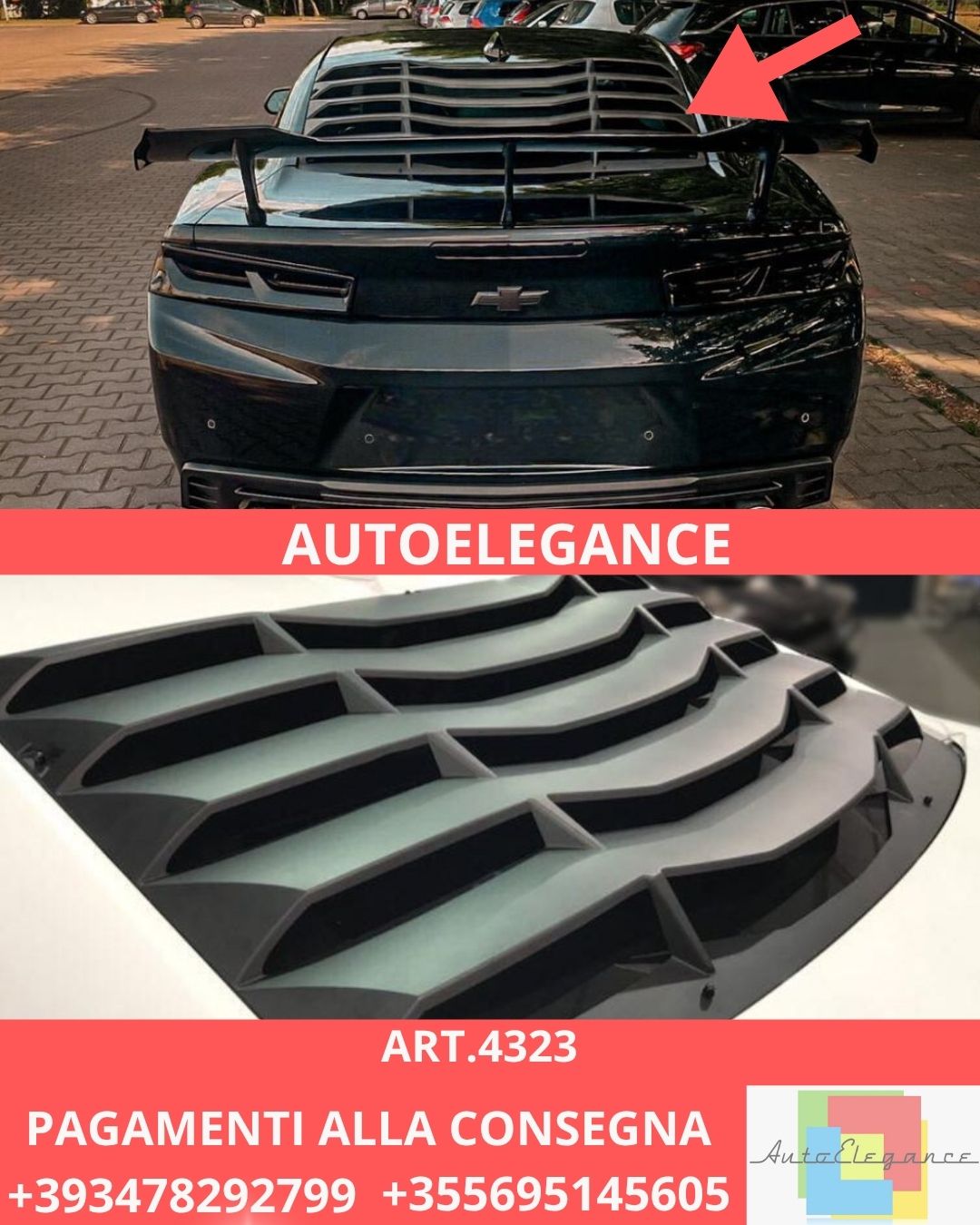 ⭐ART.4323 Griglie per lunotto posteriore – Nero opaco (CHEVROLET CAMARO 16-23⭐