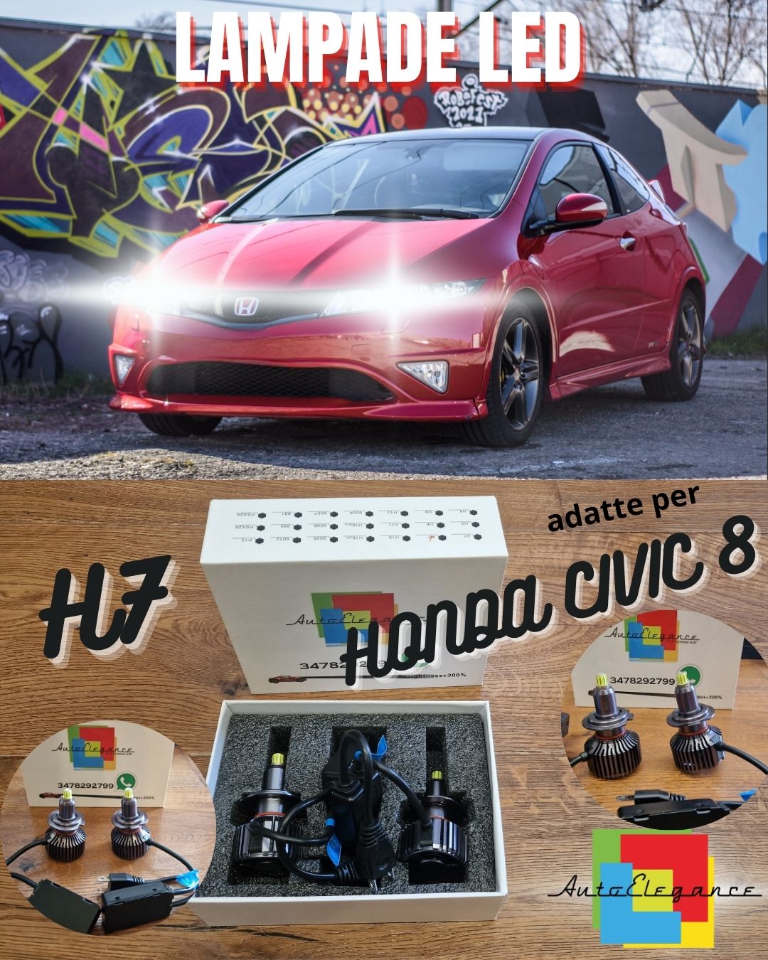 Kit LED PER Honda CIVIC 8 ANABBAGLIANTI H7 CANbus Bianco Puro 6500K 12000LM