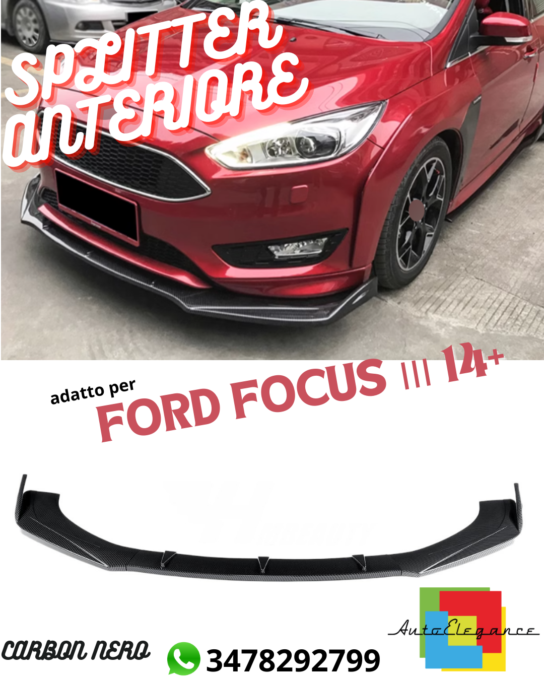✨SPLITTER ANTERIORE ADATTO PER ⭐FORD FOCUS Ⅲ 14+⭐CARBON NERO✨