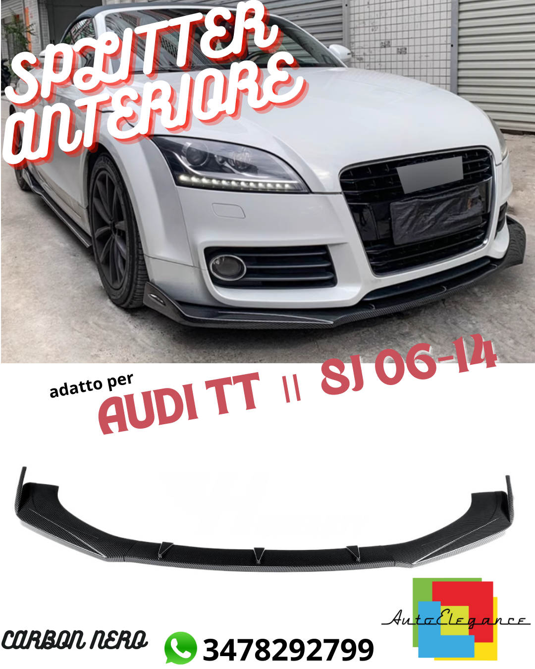 🤩 SPLITTER ANTERIORE ADATTO PER ✨AUDI TT Ⅱ 8J 06-14✨CARBON NERO🤩