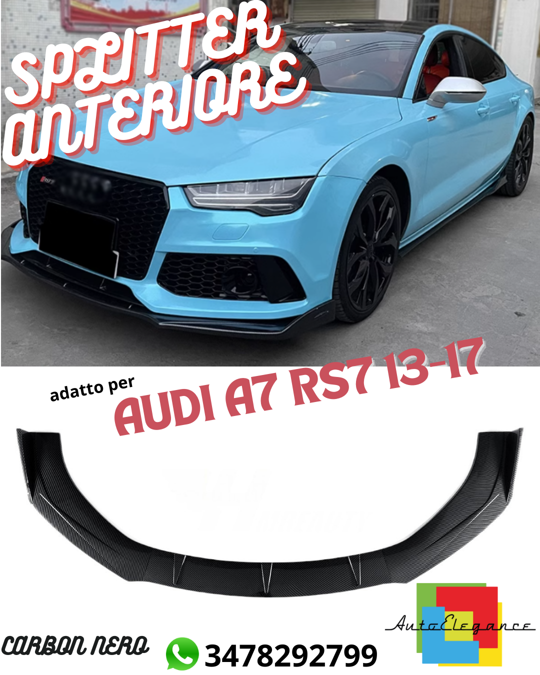 ✨ SPLITTER ANTERIORE ADATTO PER ✔️AUDI A7 RS7 13-17✔️CARBON NERO✨