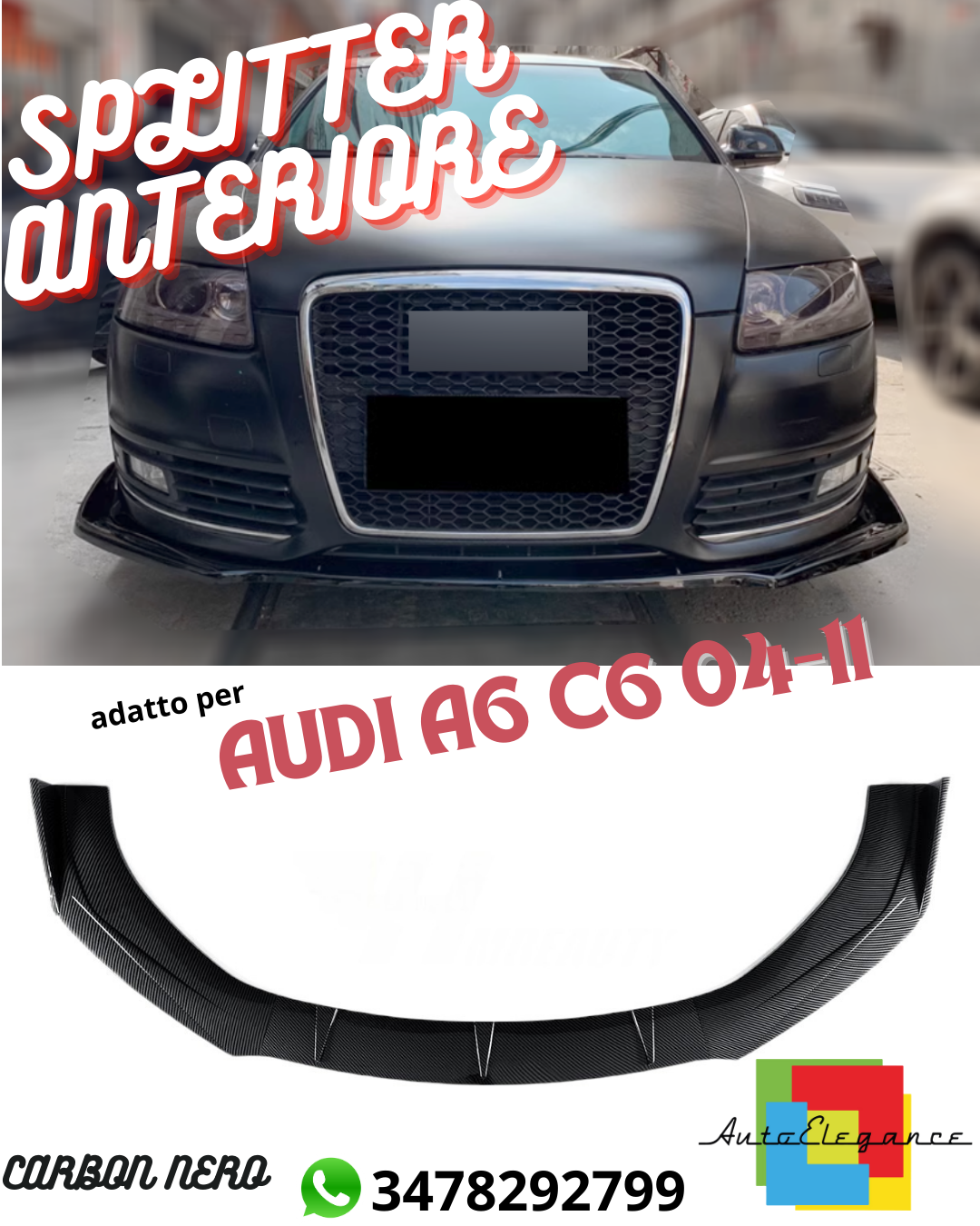 ✨ FRONT SPLITTER SUITABLE FOR ✔️AUDI A6 C6 04-11✔️CARBON BLACK✨
