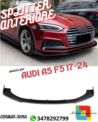 ✔️SPLITTER ANTERIORE ADATTO PER ⭐AUDI A5 F5 17-24⭐CARBON NERO✔️