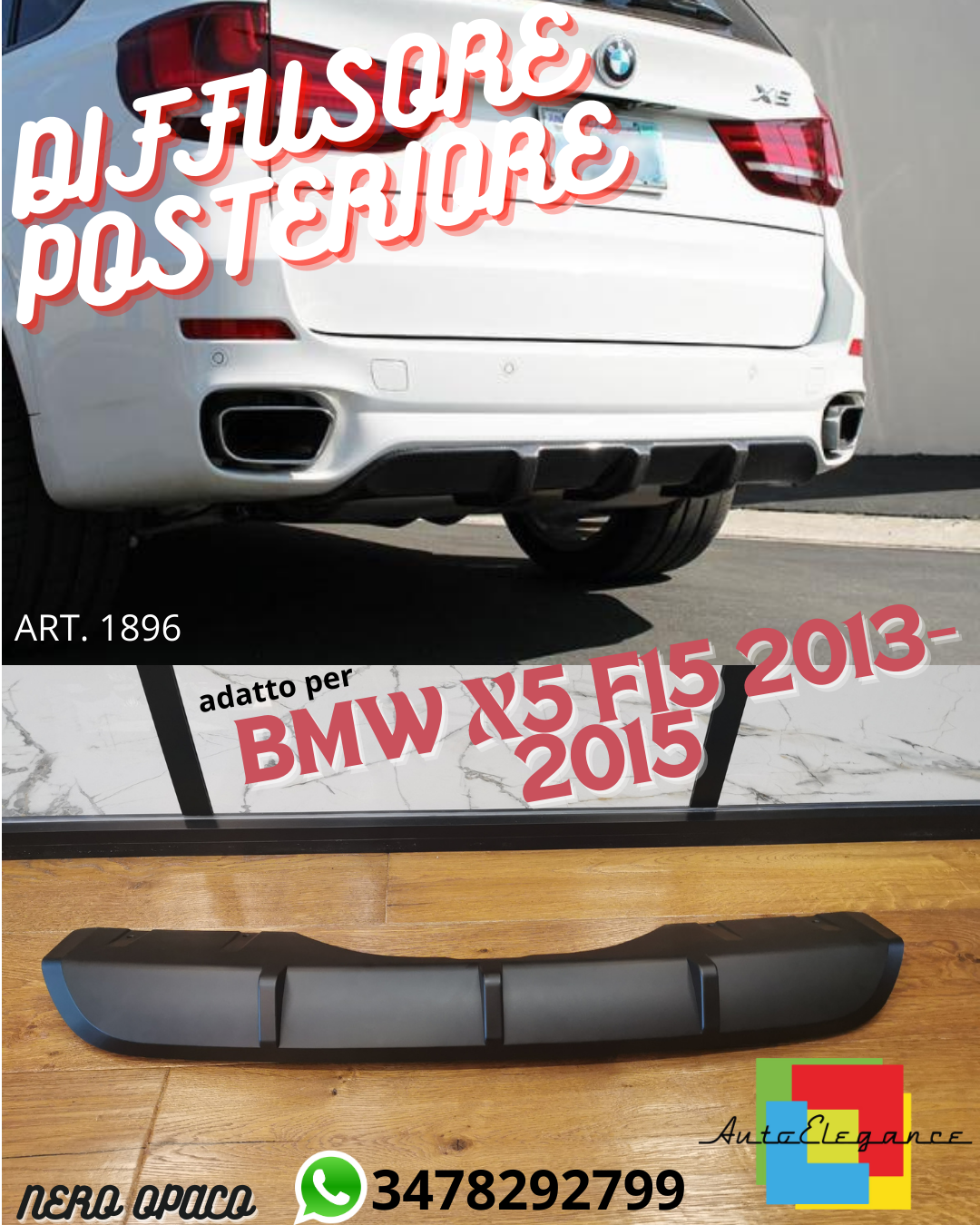⚡DIFFUSORE ADATTO PER BMW X5 F15 2013-2015 MSPORT NERO OPACO⚡