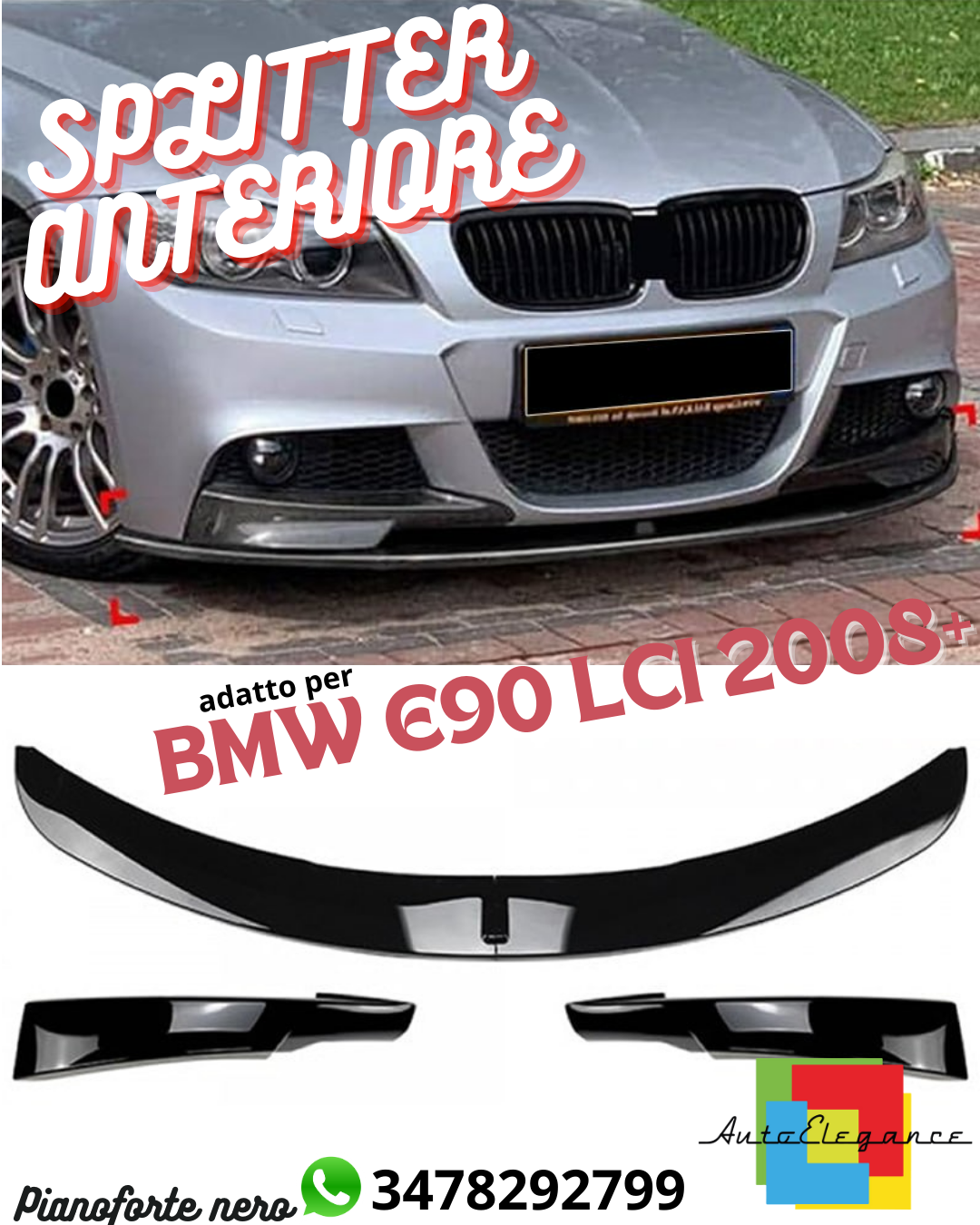 💎SPLITTER A PLUS+ M SPORT STYLE ADATTO PER BMW E90 LCI 08+Pianoforte nero 3PZ💎