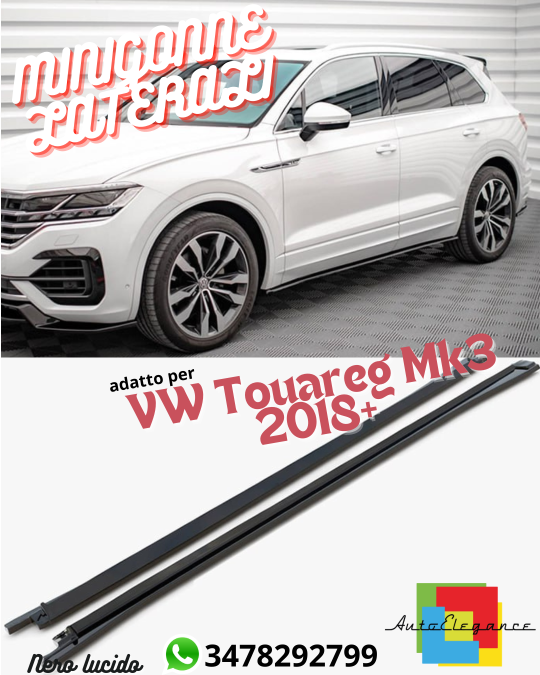 🤩MINIGONNE R LINE V1 STYLE ADATTO PER VW TOUAREG MK3 NERO LUCIDO🤩