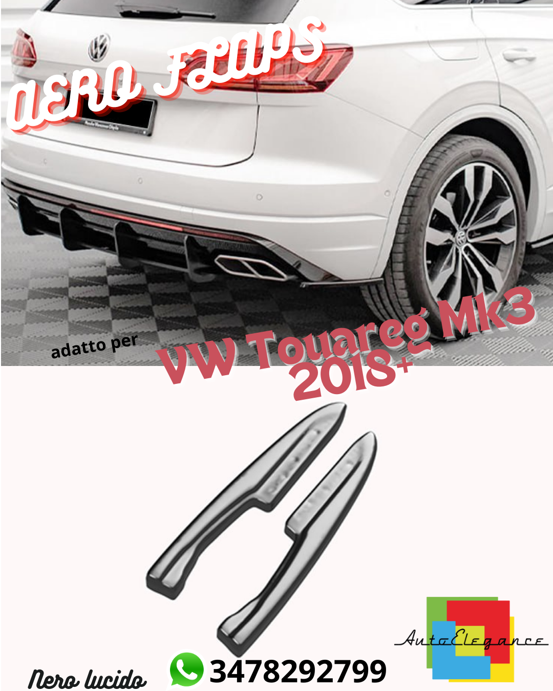 ✨AERO FLAPS A PLUS R LINE V1 STYLE ADATTO PER VW TOUAREG MK3 NERO LUCIDO✨