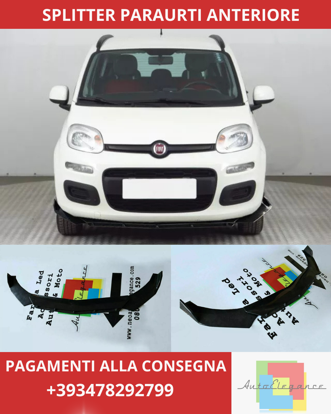 🔥SPLITTER PARAURTI ANTERIORE ADATTO PER FIAT PANDA NERO LUCIDO🔥