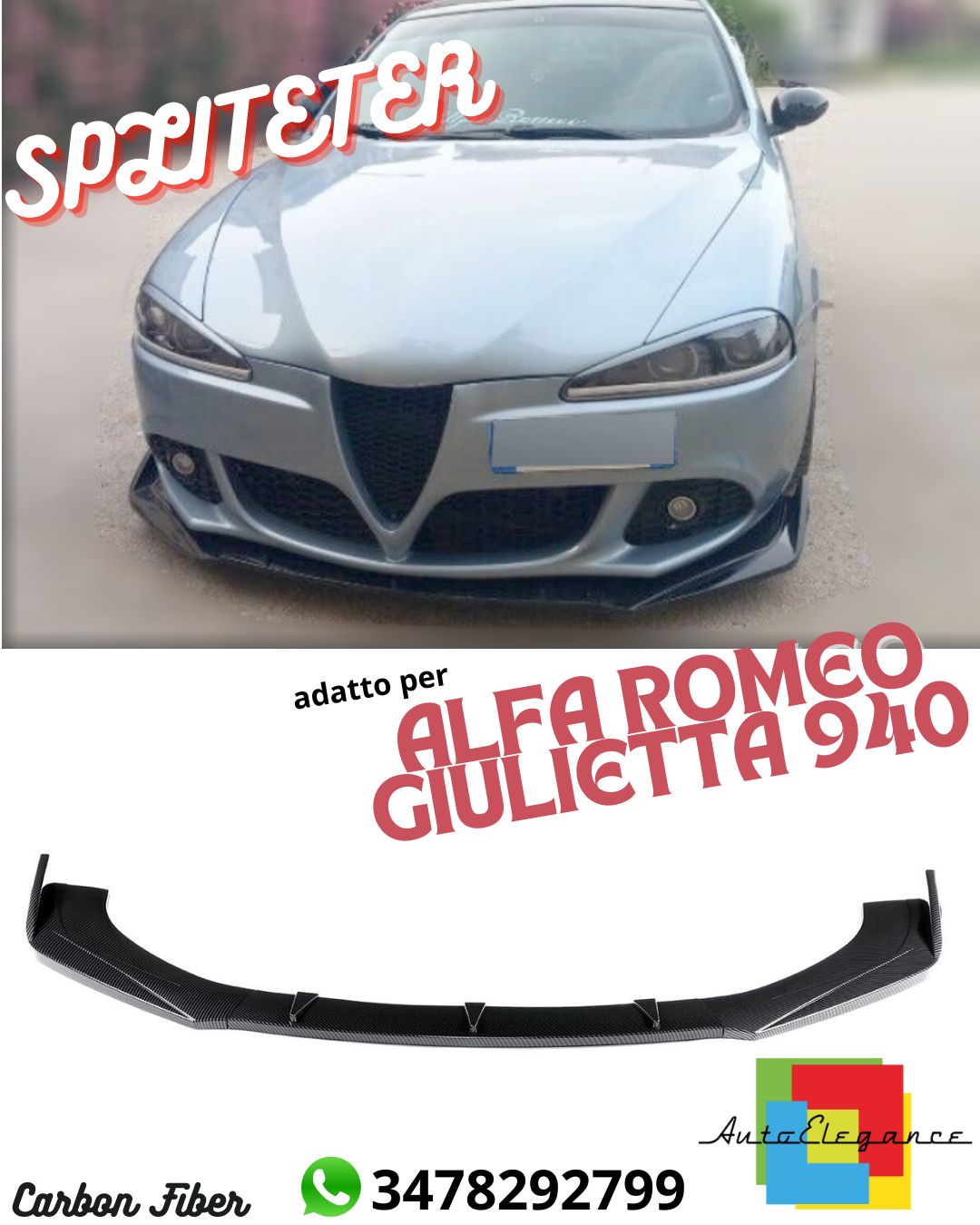 🔥SPLITTER ANTERIORE ALFA ROMEO GIULIETTA 940 CARBON FIBER LOOK🔥