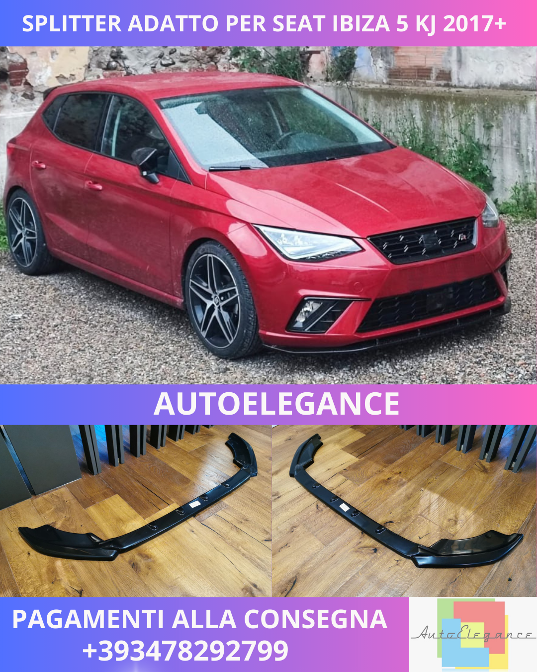 ⭐SPLITTER ADATTO PER SEAT IBIZA 5 KJ 2017+ STANDARD FR NERO LUCIDO⭐