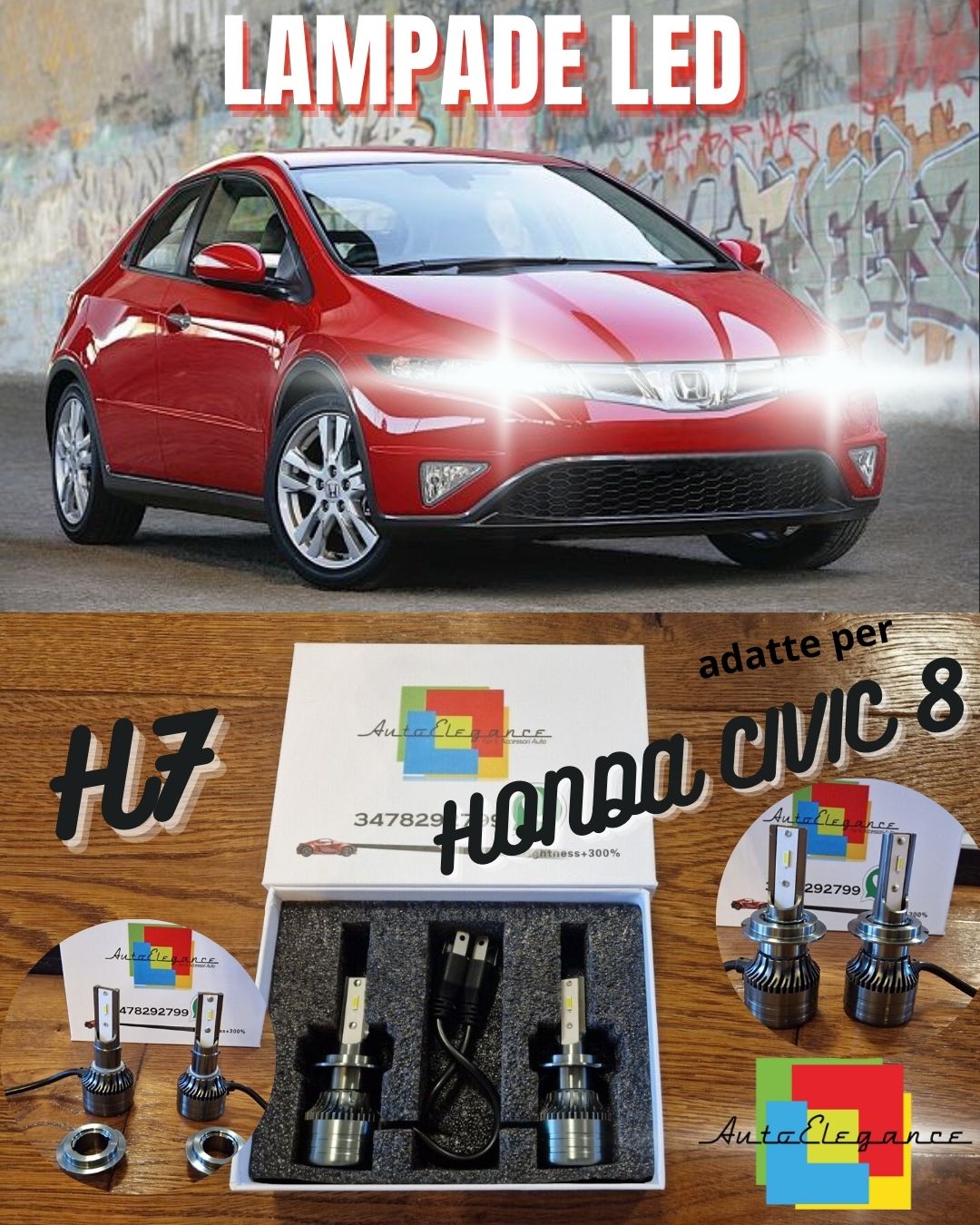 Lampadine LED CANbus PER Honda CIVIC 8 Luci ANABBAGLIANTI Bianco Potente 6500K